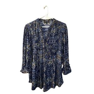 Ava & Grace Blue and Yellow Paisley Boho Blouse (1X)